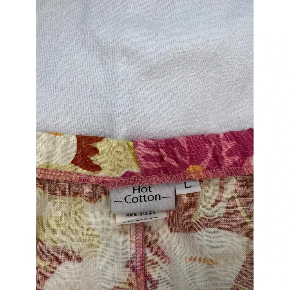 Hot Cotton Floral Linen Skirt Women's Size L Maxi Pink Yellow‎ Brown Cottagecore
